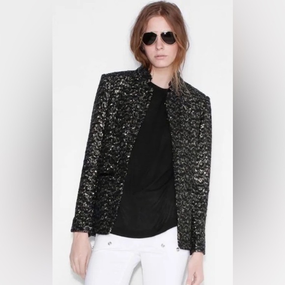 Zadig & Voltaire Volly Sequin Deluxe Jacket Black Small Kyle Richards Holiday - Picture 5 of 10